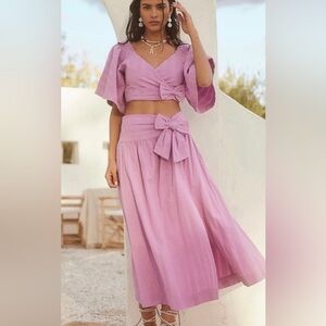 Free People Purple Pretty in a Bow 2 Piece Top Maxi Midi Skirt